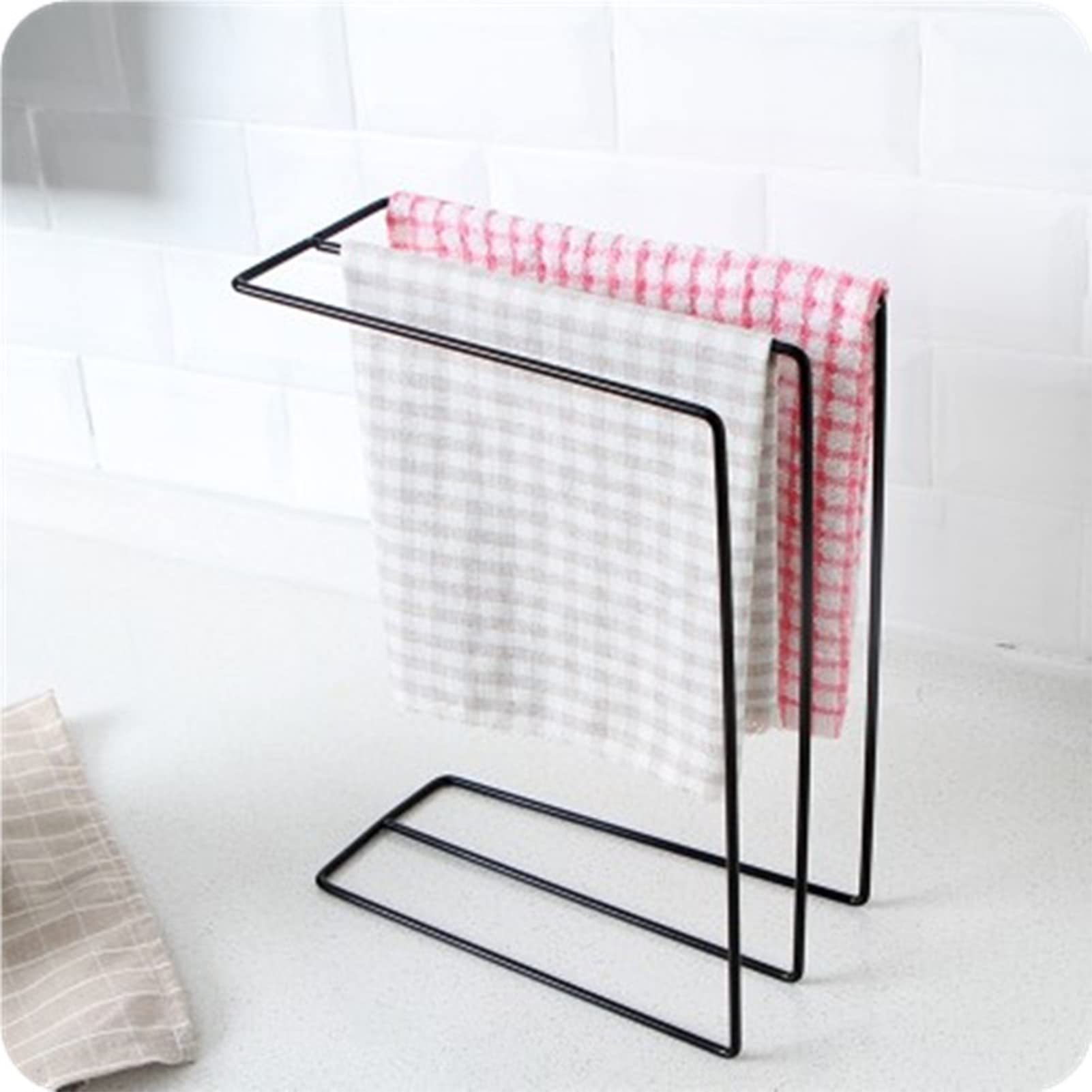 Standing Iron Dishcloth Hanger, 3 Rows Dish Rag Storage Hanger Kitchen Countertop Hand Towel Drying Rack for Bathroom Sink Kitchen(black)