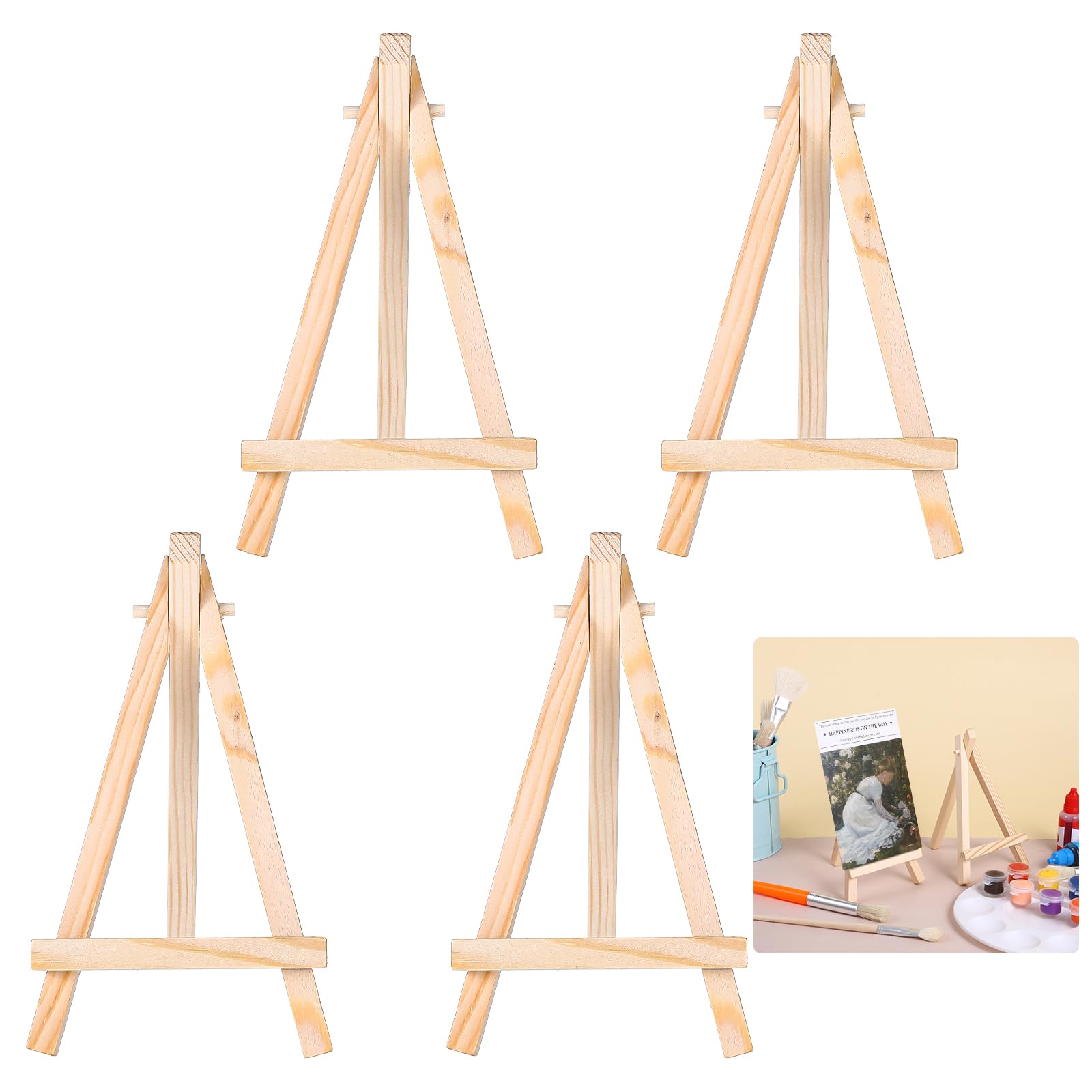 Giantree 4 Pcs 5.9 Inch Mini Easel Wood Display, Small Table Top Easels for Painting, Artist Triangle Wooden Easel Stand Canvas Holder Stand for Sign Photo Display Tabletop Phone