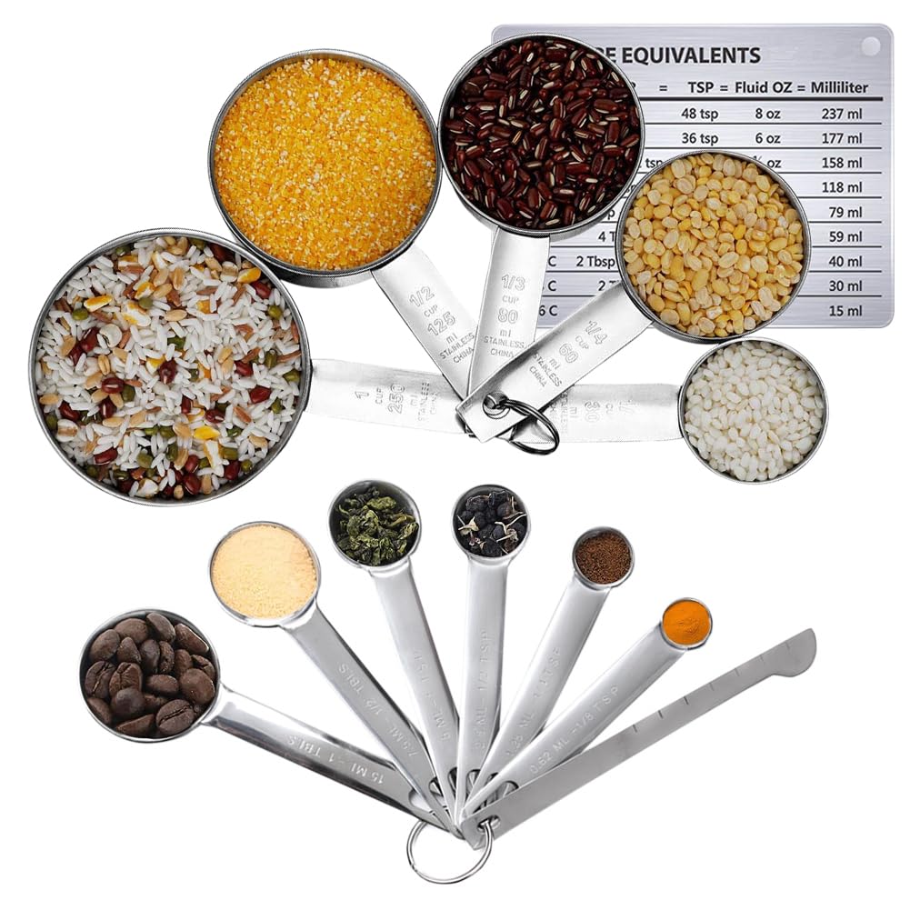 Measuring Spoons and Cups Set of 12 Premium Stainless Steel Measuring Cups