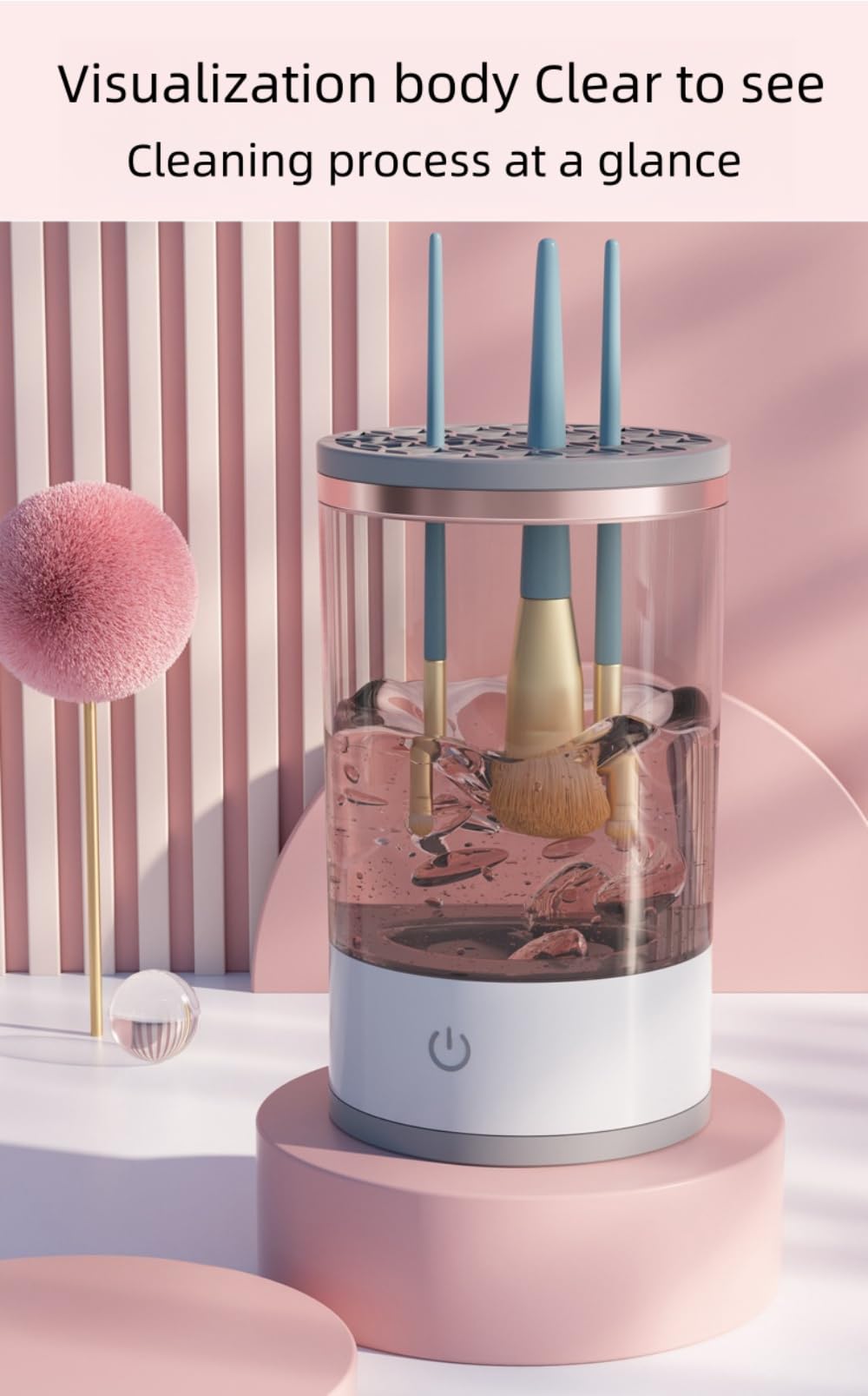 Nettoyeur de pinceaux de maquillage électrique, nettoyeur de pinceaux de maquillage électrique, libérez vos mains, nettoyeur de pinceaux de maquillage auto-rotatif pour toutes les tailles de pinceaux