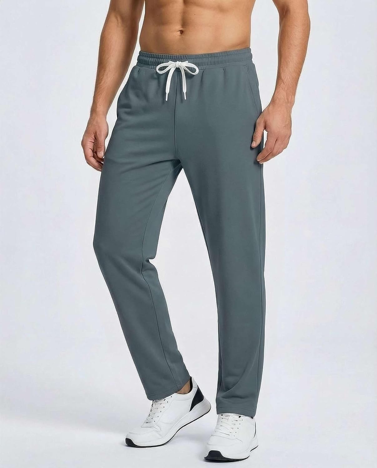Real Essentials 3 Pack: Men's French Terry Open Bottom Sweatpants - Casual Lounge Comfort Gym with Pockets