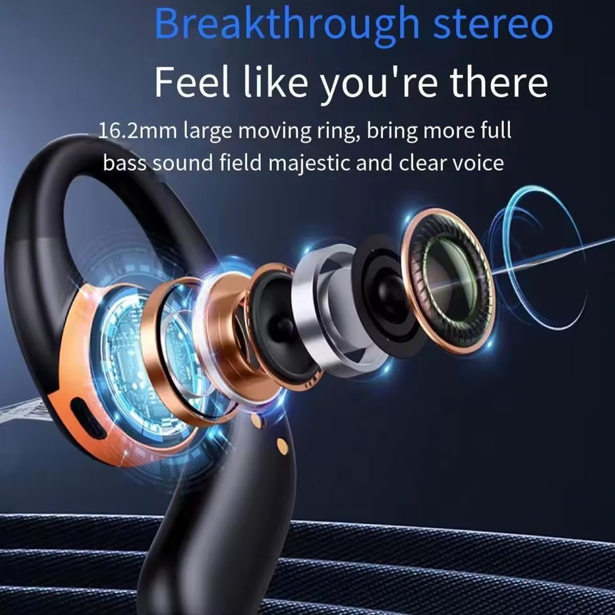 Open Ear Headphones Wireless Bluetooth 5.3 Air-Conduction On Ear Buds IPX5 Waterproof Earbuds for Sports,Mics Clear Call,Lightweight Design,Ergonomic Ear Hooks for Sports/Workout/Running,Black