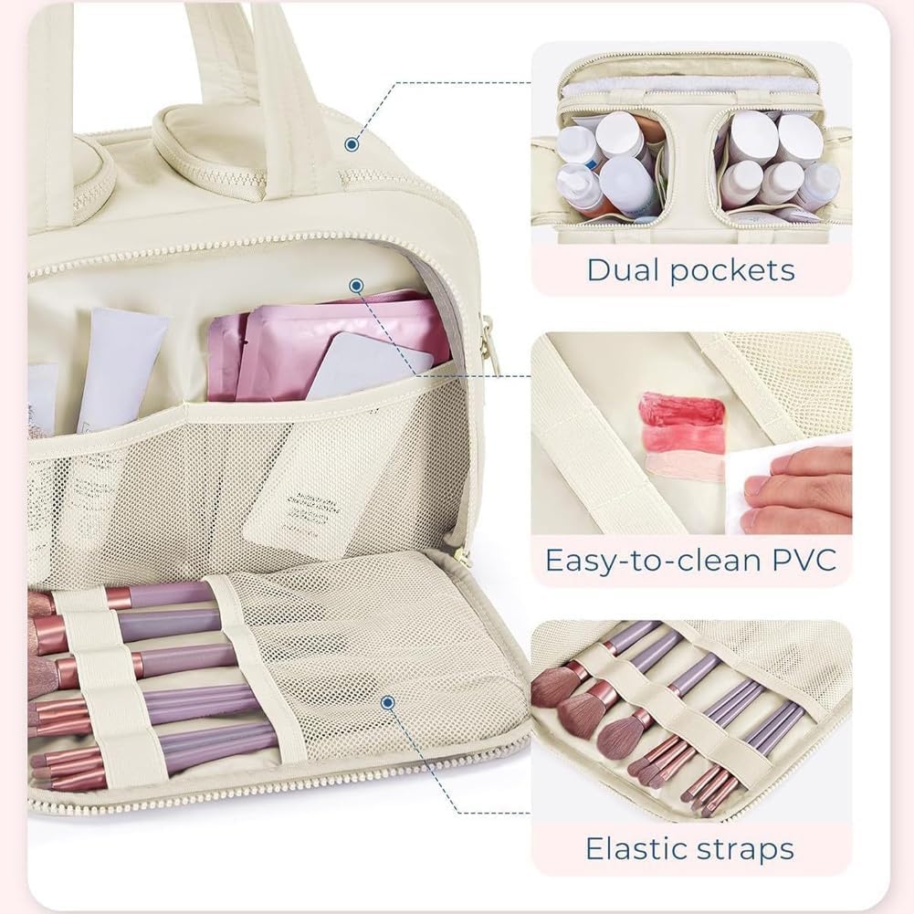 Elouva Toiletry Bag, Toiletry Bag a 4-in-1 Travel Organizer, Large Capacity Wide-Open Travel Cosmetic Bag, Multi Functional Lightweight Makeup Bags with Handle, Dry-and-Wet Separation (Purple)