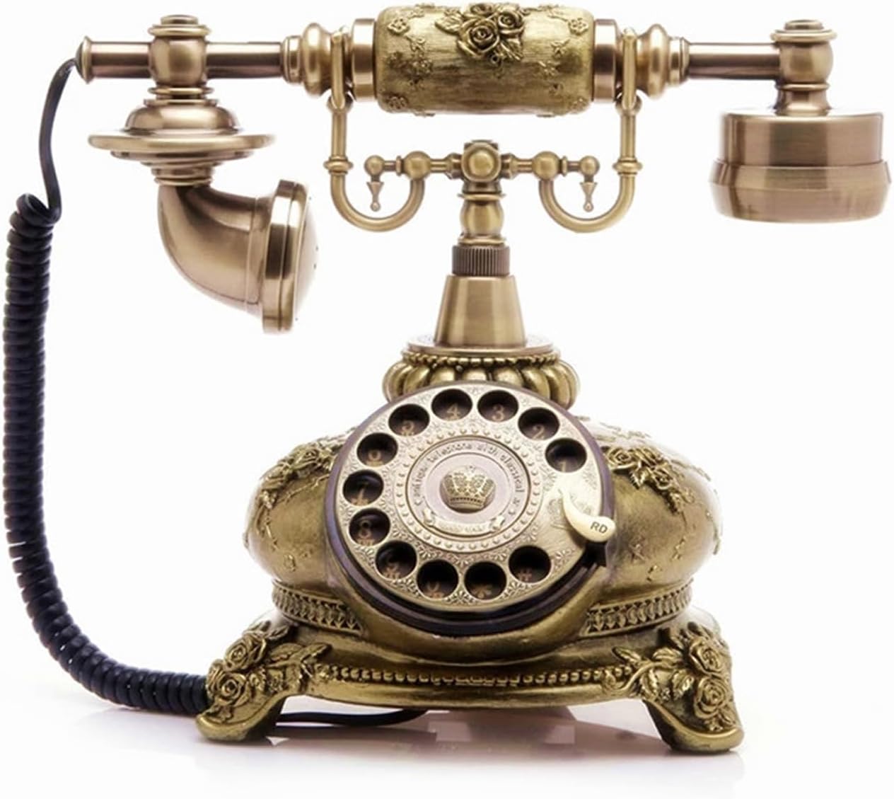TelPal Retro Vintage Antique Style Corded Rotary Dial Desk Telephone Phone Home Office Decor Classic Vintage Old Fashion Landline Phones, Decorative Bronze Hotel Phone with Redial