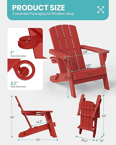 Miniatura 3 de Silla Adirondack plegable, sillas para hogueras de polietileno de alta densidad para todo tipo de clima, sillas Adirondack de plástico con soporte