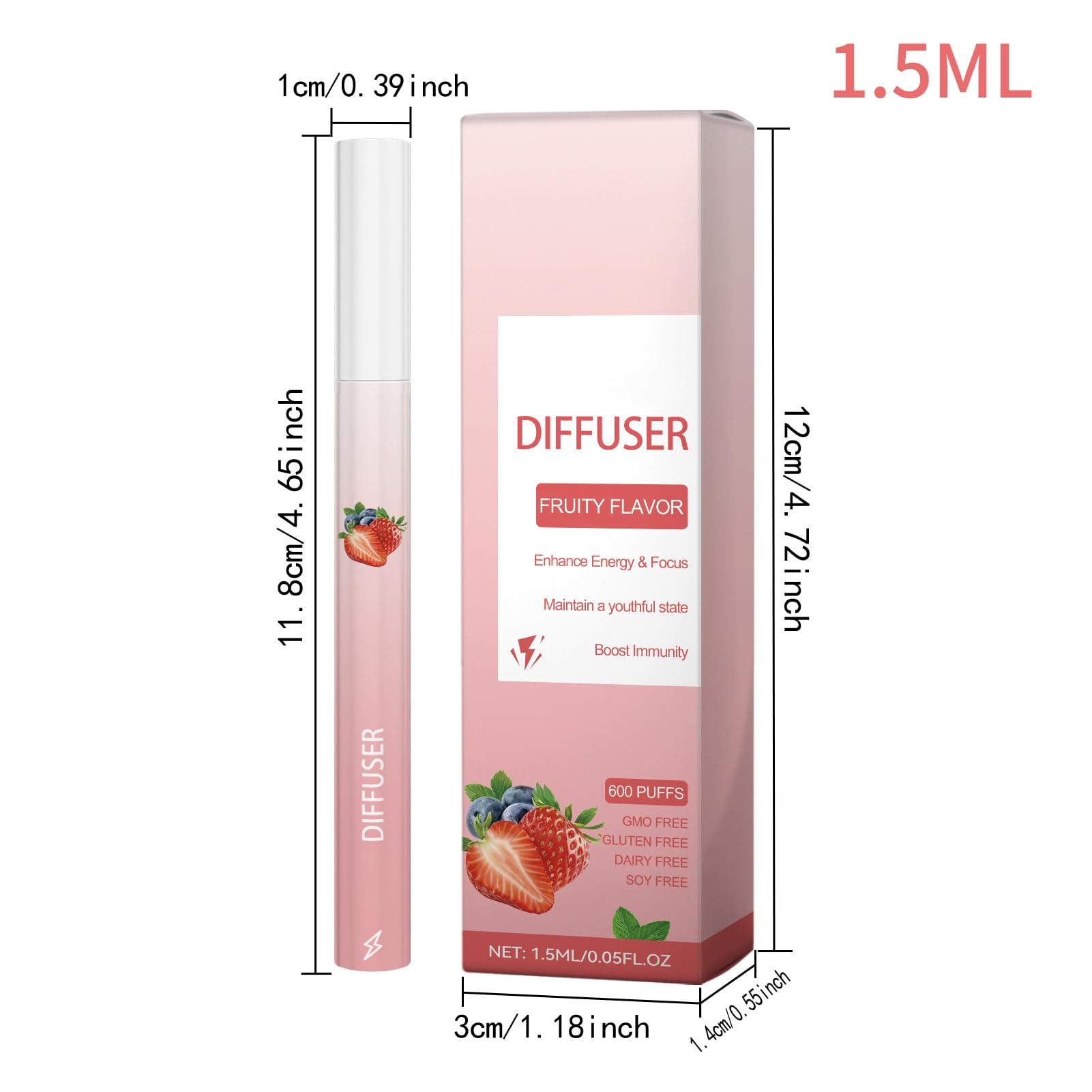 Energy Diffuser Pen - Boost Cleansing Personal, Care Stick Portable Fruit Scented Refreshing Inhaler for Lung Care Men Women Daily Morning Work Office Home Travel Gym Wellness Aromatherapy Natural