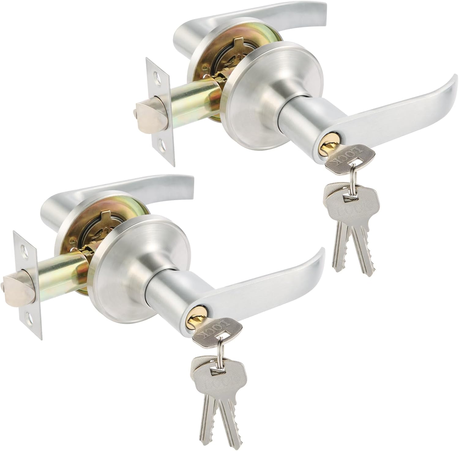 Door Lock 2 Pack Satin Nickel Keyed Wave Door Handle with Keys Door Handles for Bedroom - Enhance Your Security and Style (2)