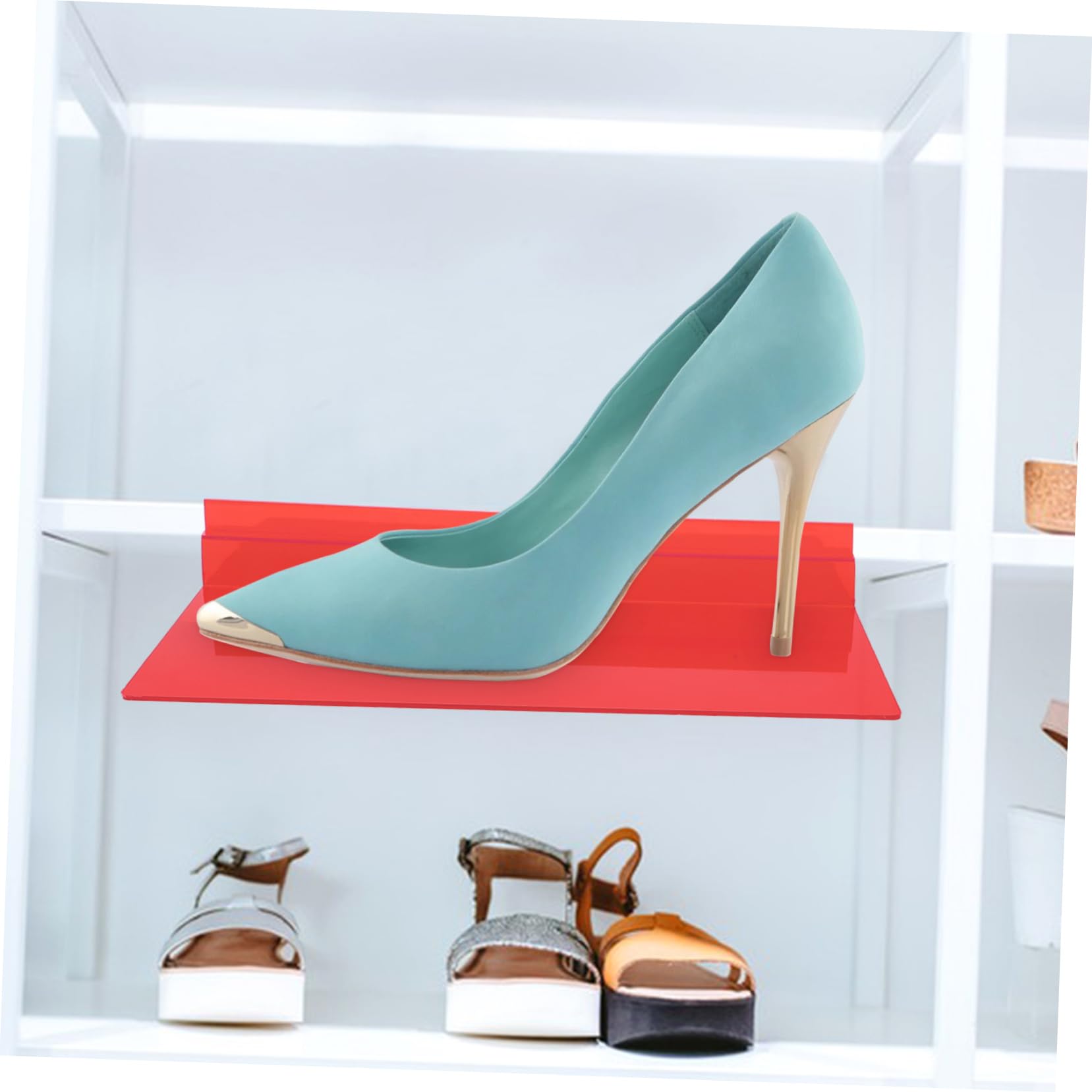 BUTIFULSIC 5pcs Slatwall Shelves and Fixtures Shoe Display Shoe Shelves for Wall Clear Wall Shelves Store Display Shelves Retail Display Wall Shelves for Shoes Shoe Wall Display Red Plastic