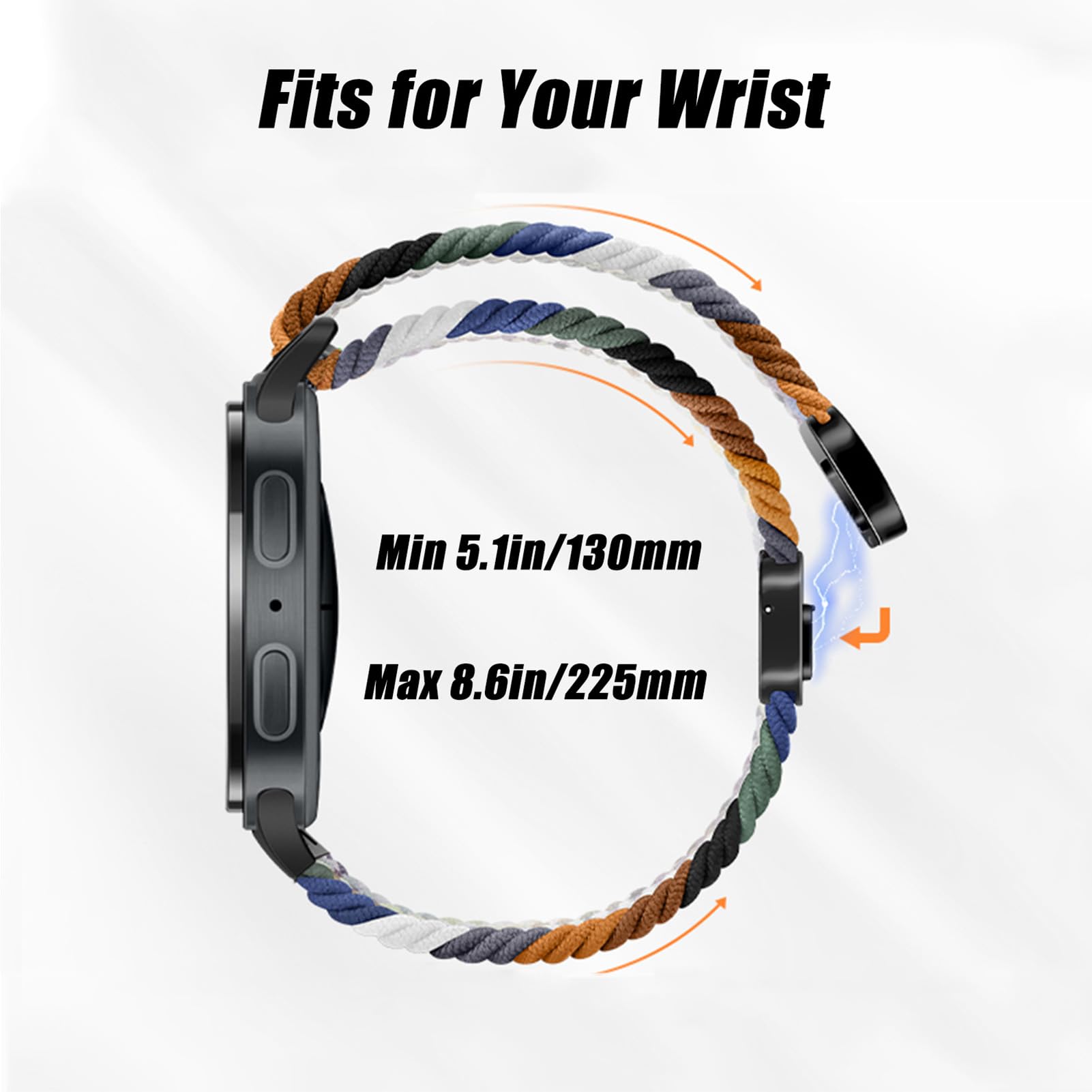 Bracelet magnétique de sport compatible avec Samsung Galaxy Watch 8 40 mm, 44 mm, Galaxy Watch 8 Classic 46 mm, Galaxy Watch Ultra/Ultra (2025), 47 mm, bracelet élastique en nylon