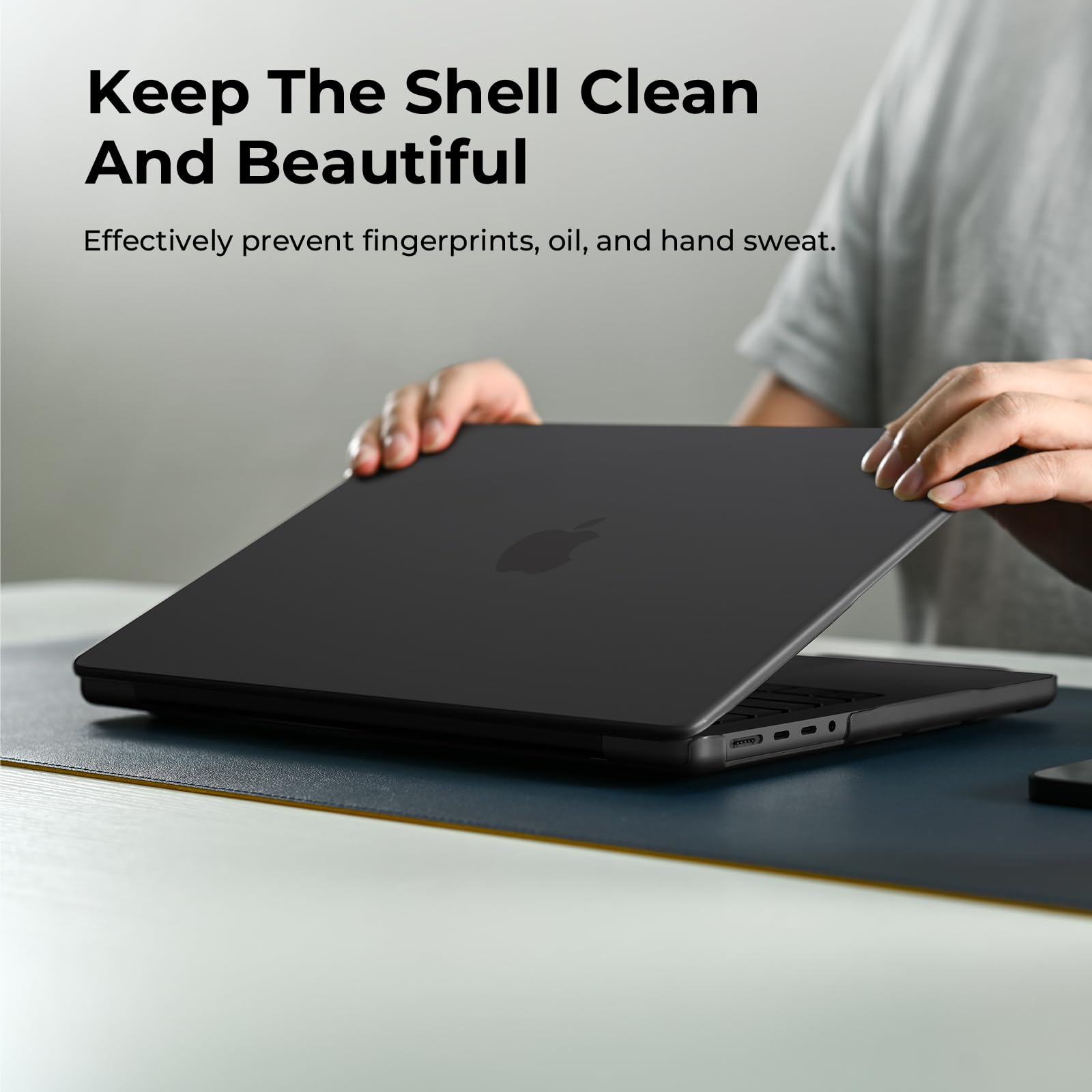 EooCoo Custodia compatibile con MacBook Pro 14 Pollici M5 M4 M3 M2 M1 A3434 A3112 A3185 A3401 A2779 A2918 A2992 A2442 Pro Max con Touch ID 2025-2021, Cover Rigido in Plastica - Nero Opaco Traslucido