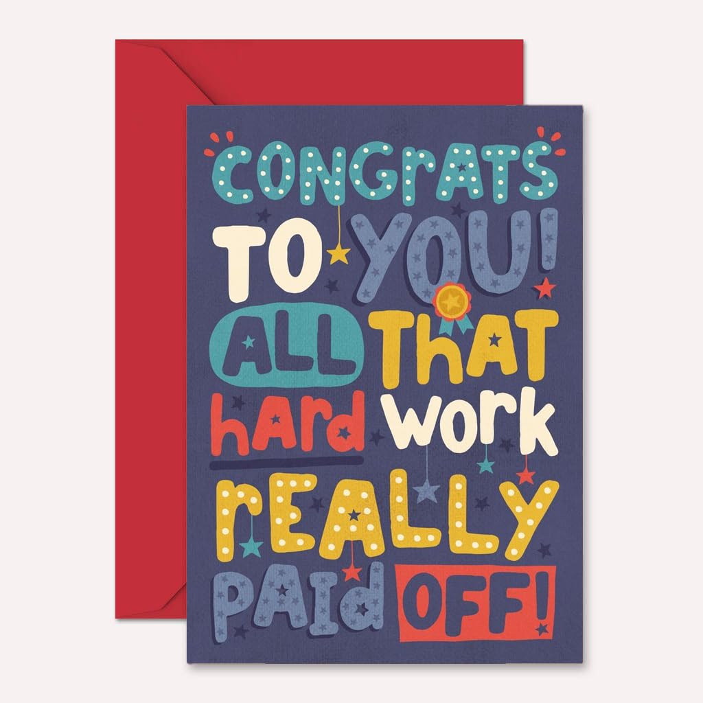 PICKKART Congratulations Card with Red Envelope, Hard Work Achievement Design, Navy Blue Background (Blue)-image-12