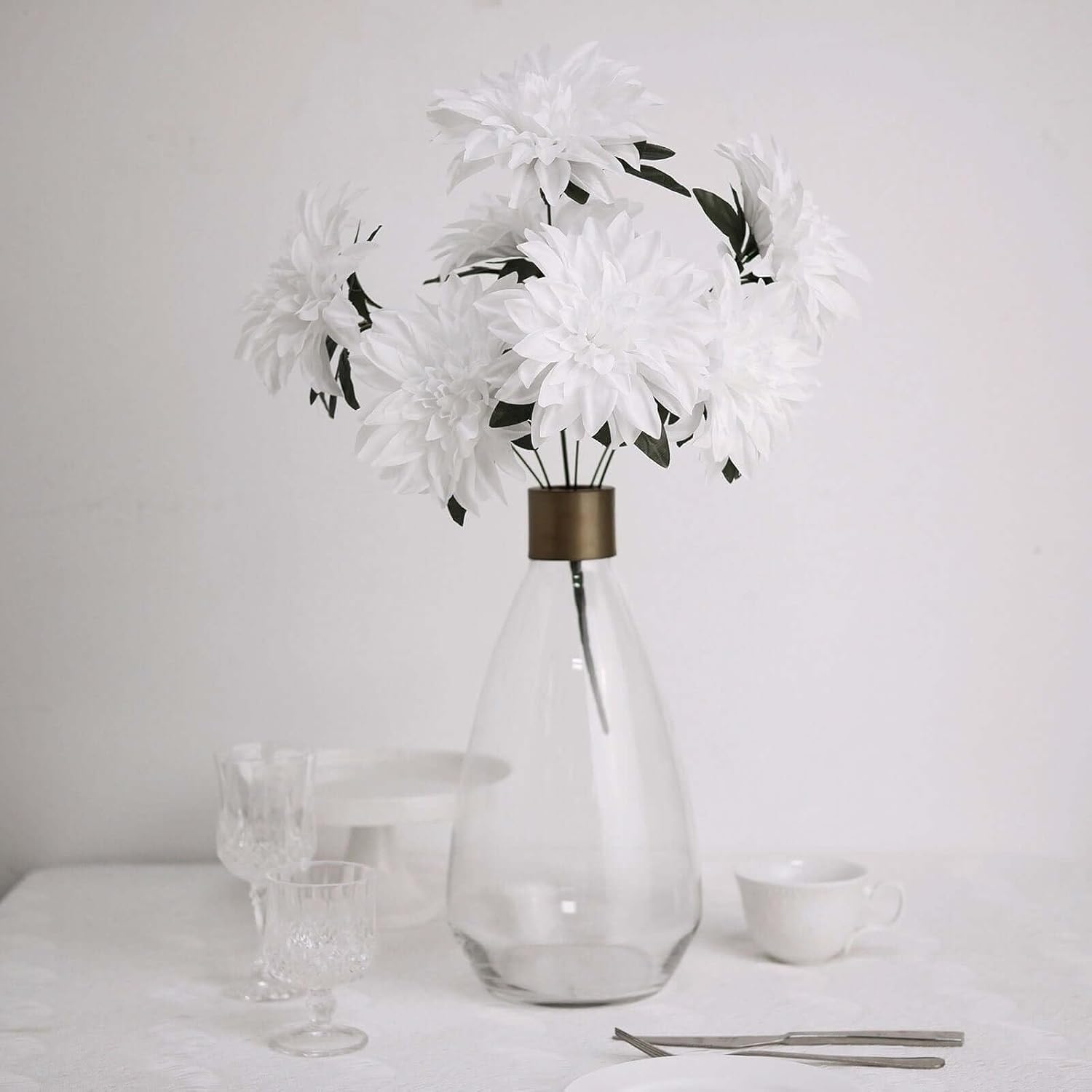 Efavormart Pack of 2 | 20" White Dahlia Flower Bushes, Artificial Wedding Bouquets