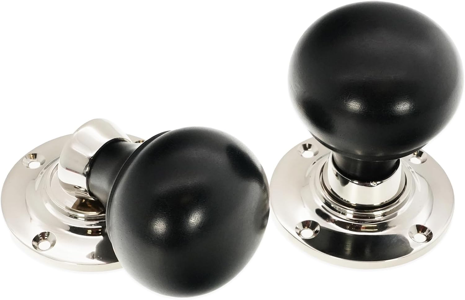 Infinity Decor 100% Pure Ebony Wood Door Knobs/Bun & Beehive Wooden Door Knob/Country Cottage Period Home Door Handles Polished Nickel Finish (Ebony Bun)