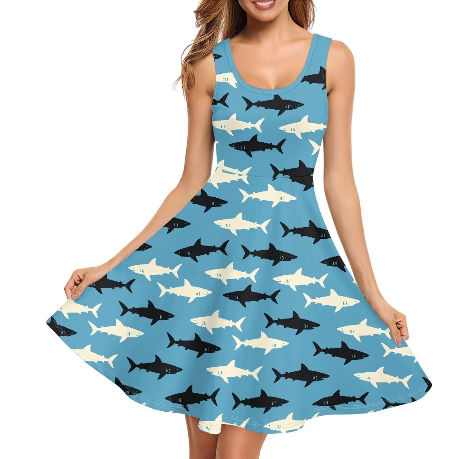 Women Stylish Tank Dresses Sleeveless Round Neck Midi Casual Dress with Pocket for Summer