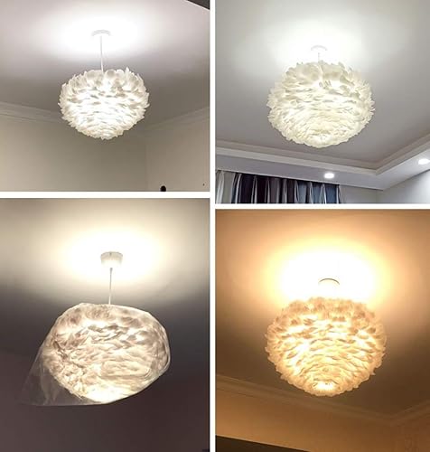 Miniatura 5 de Surpars House Candelabro de plumas blancas hermosa lámpara colgante para dormitorio, sala de estar, habitación de niñas