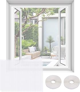 Doorway Curtains, 2Sets Fly Screens for Windows Mosquito Netting 59.06x51.18 Inch Sticky Tape Cut-to-Size Mosquito Window Net Fine Mesh Netting for Multiple Windows White