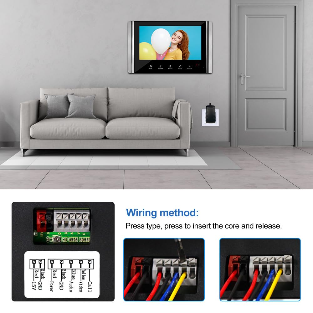 Videocitofono Cablato 7 pollici Vdeo Campanello Porta Kit Supporto sblocco Monitoraggio per villa Casa Ufficio Appartamento