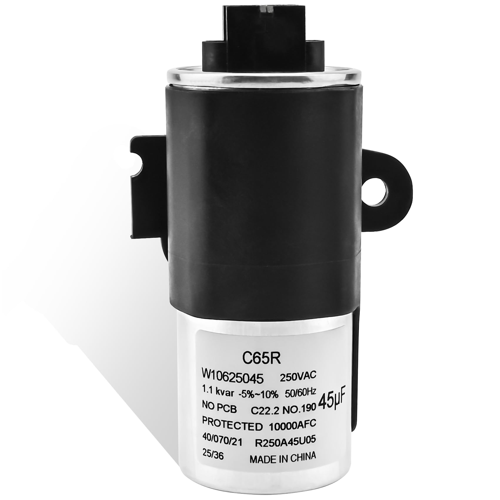 W11158830 W10625045 Waschkondensator 45uF 10000AFC 250VAC Kompatibel mit Whirlpool Amana Maytag Roper etc Unterlegscheiben (einige Modelle), ersetzt Nummer: W10390451 W10866249 WPW10625045 478 4586