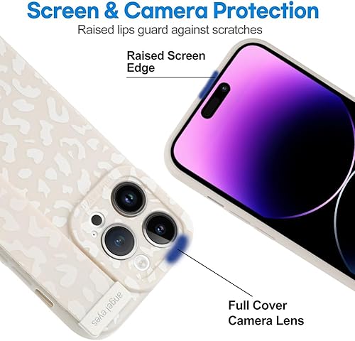 Miniatura 3 de OOK Funda compatible con iPhone 14 Pro Max con correa para la muñeca, funda de leopardo blanco con protección de cámara para mujeres y niñas,