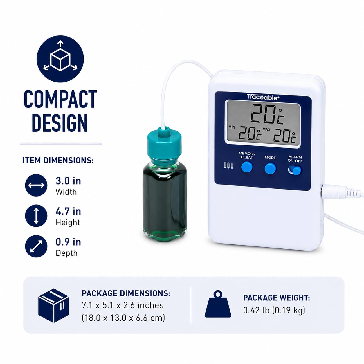 Digi-Sense - Termometro digitale calibrato per frigorifero/congelatore, 1 sonda per bottiglia