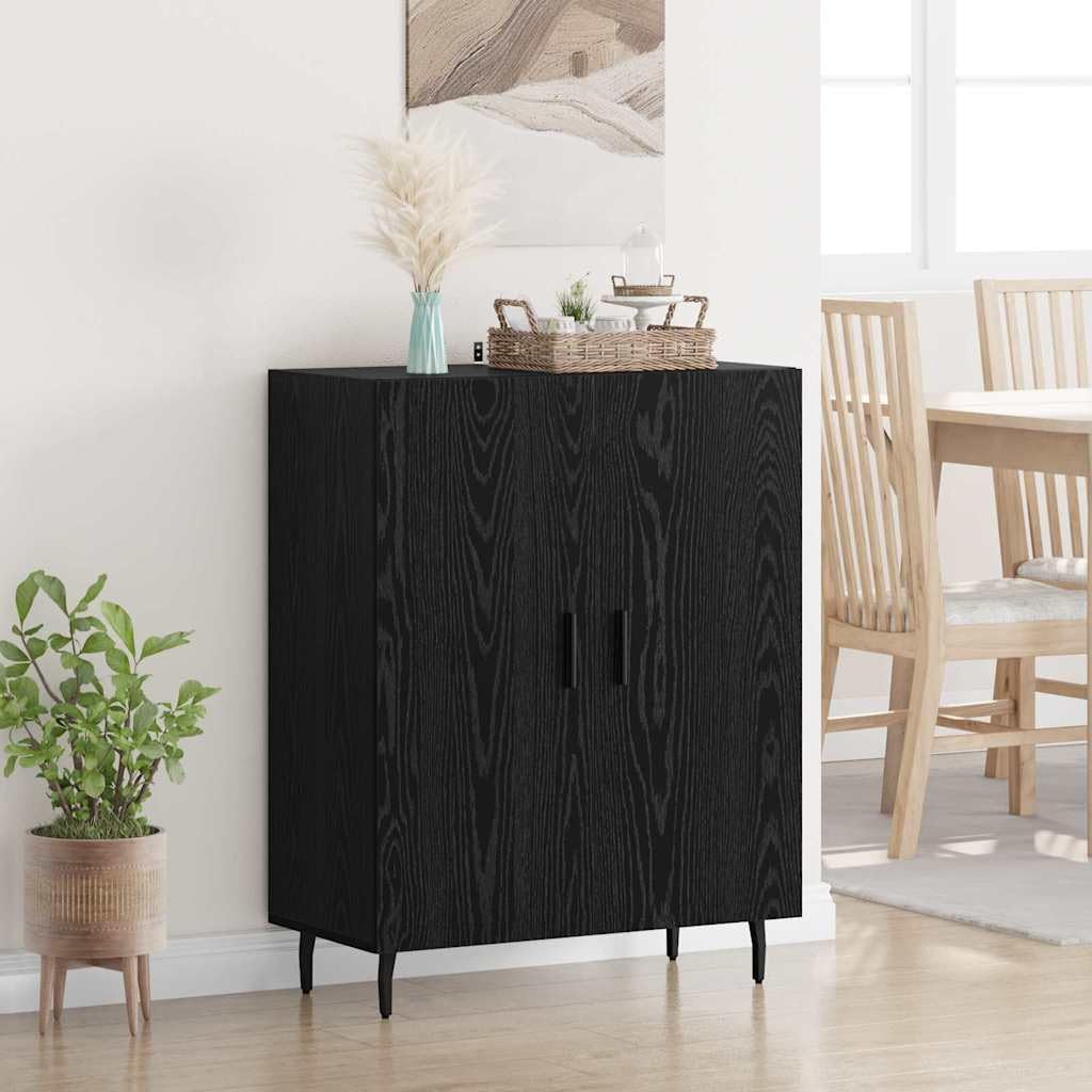 Credenza nera rovere 69,5 x 34 x 90 cm, materiale in legno con 2 ante, design moderno, grande spazio per soggiorno, sala da pranzo, corridoio e ufficio