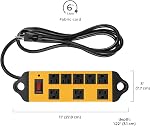 6ft 8-Outlet Workshop Power Strip, Grounded Outlets, 14/3 PVC Cord, Metal Housing, Black and Yellow