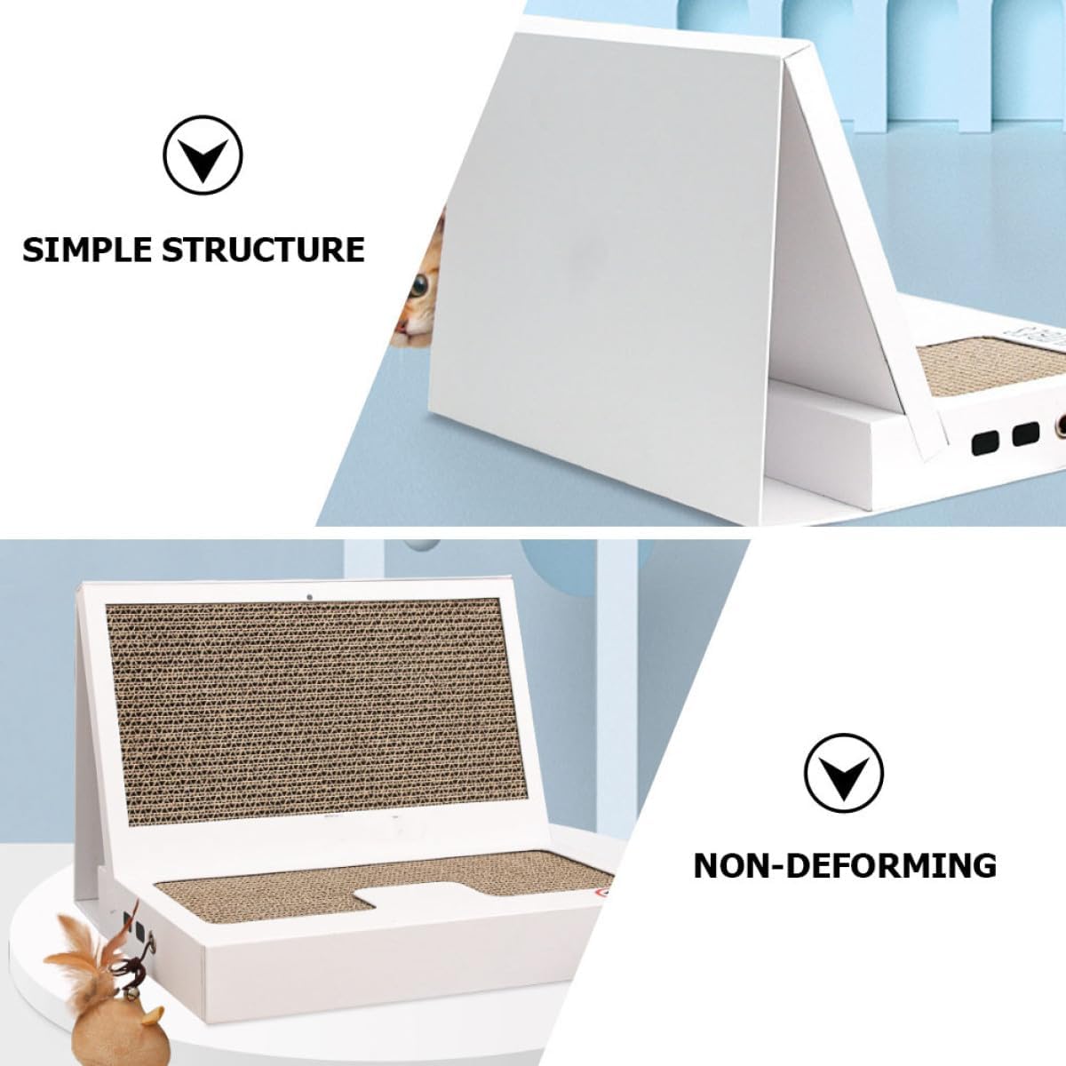 Cat Scratching Board Laptop Shape with Teaser Stick Portable Indoor Cat Scratch Pad for Furniture Protection and Claw Grinding Sturdy Balanced Base for Play and Relaxation