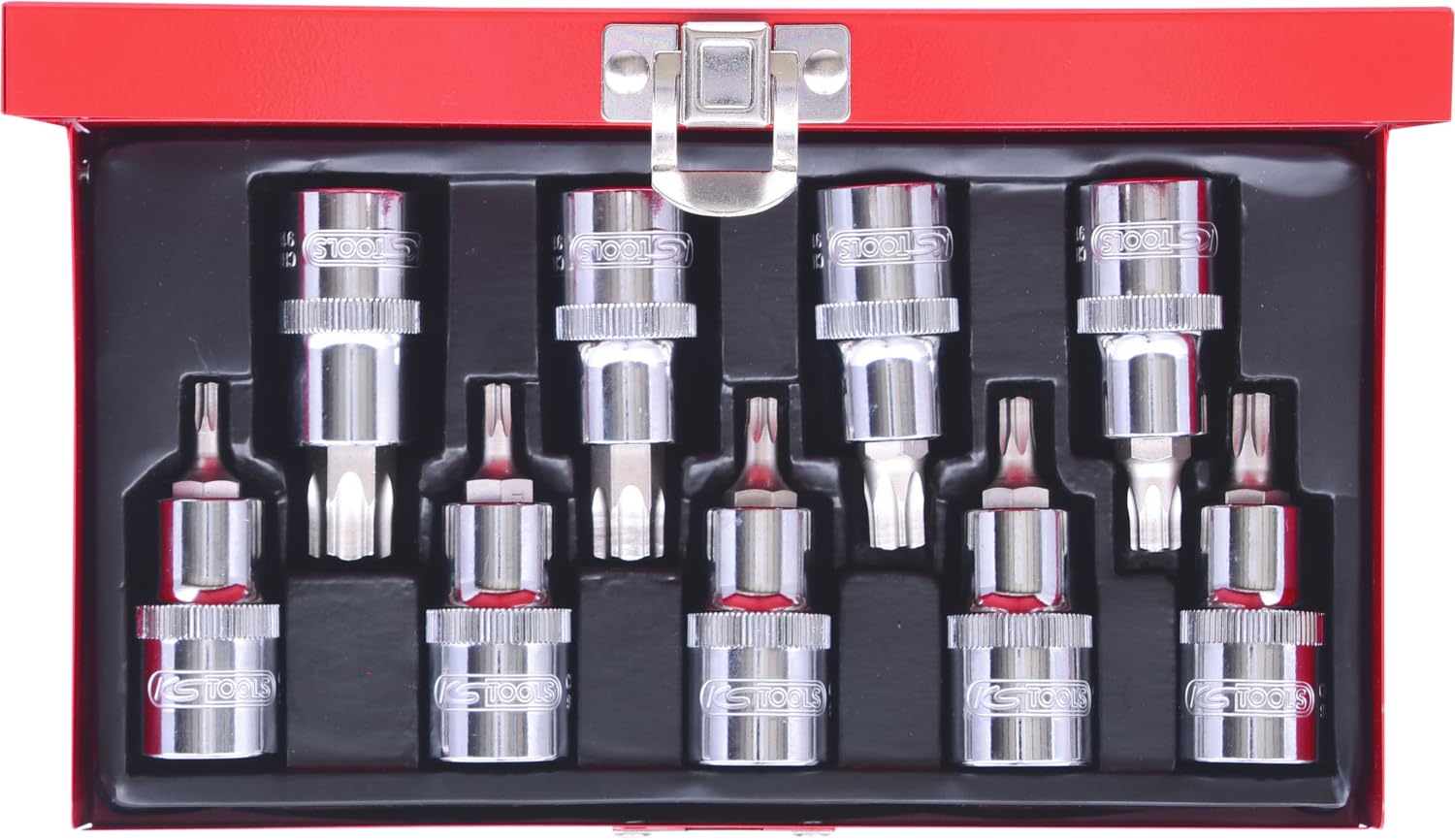KS Tools 918.1386 1/2"CHROMEplus Zestaw gniazd bitów dlasrub Torx z otworem czolow. 9szt.TB20-TB60