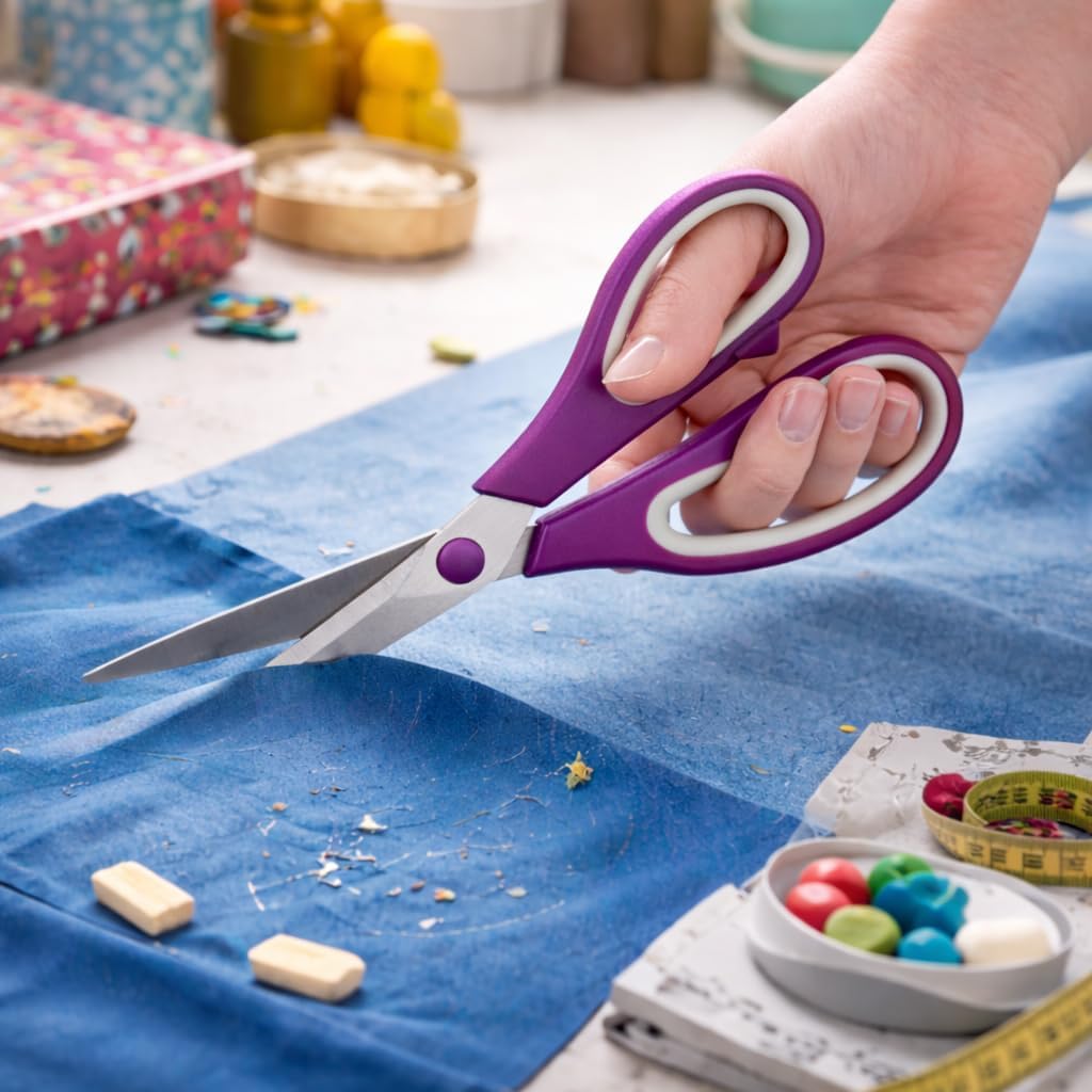 8 inch Heavy Duty Scissors with Ultra Sharp Blades and Comfort Grip Handles - For Office, Home, School, Sewing and Crafts