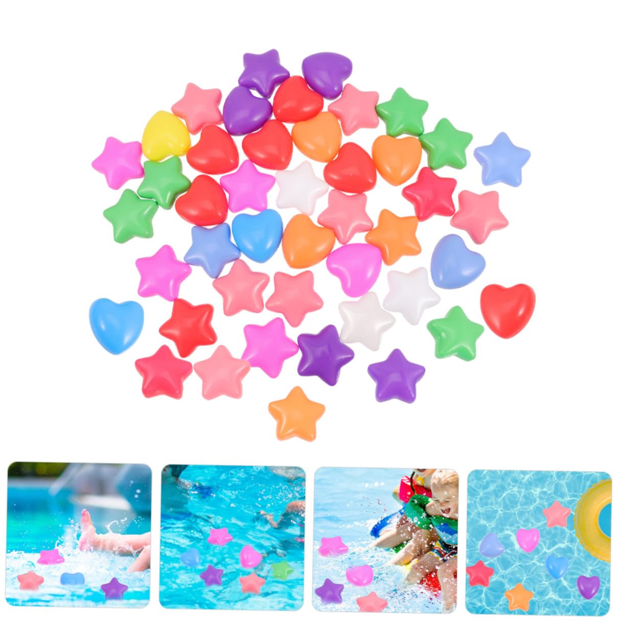 SUPVOX 80 Palline da Piscina a Forma di Stella e Cuore, 80 Pezzi in Pe Leggere per Piscine per Ragazzo Ragazza, Gioco Educativo per Riconoscere i Colori in Piscine e Feste