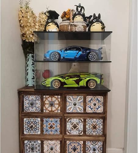 Miniatura 6 de DuvinDD Vitrina de acrílico transparente con 2 estantes, modelo a escala 18, a prueba de polvo, vitrina protectora para encimera, coleccionables,