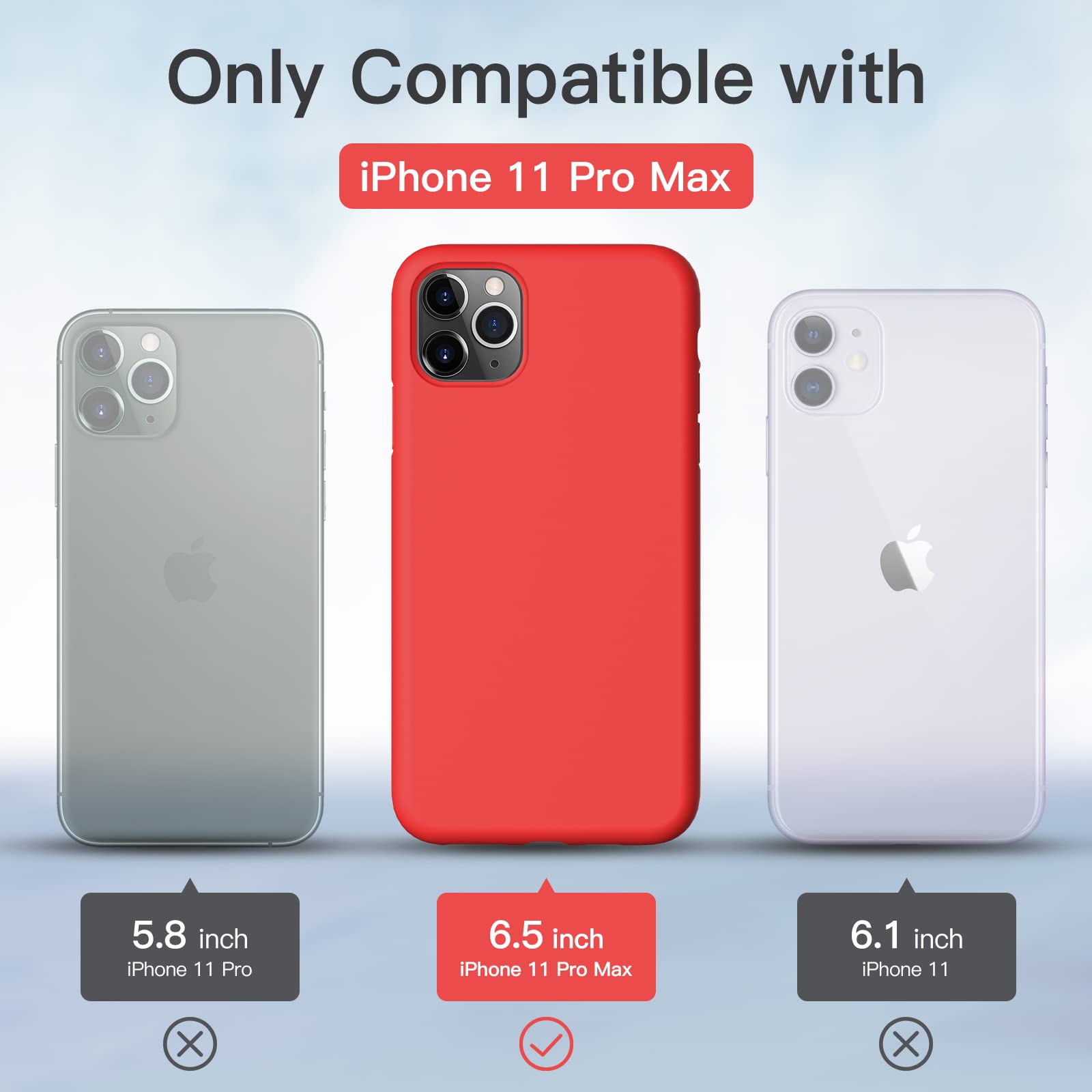 GOODVISH Cover per iPhone 11 Pro Max 6.5 '', Silicone Morbida Case con Fodera in Microfibra, Protettiva Antiurto Antiscivolo Progettata per iPhone 11 Pro Max Custodia, Rosso