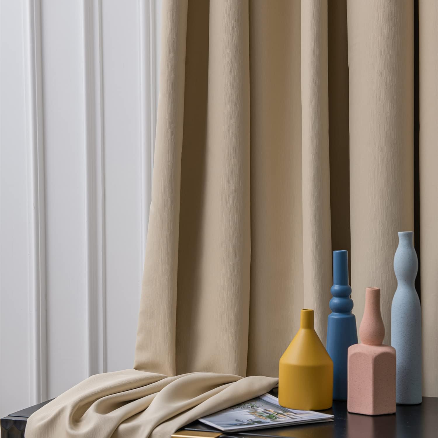 GYROHOME Cold and Heat Reduction Curtains Grommet Top Window Treatment Blackout Drapes for Window, 2 Panels, Beige, 42x45inch