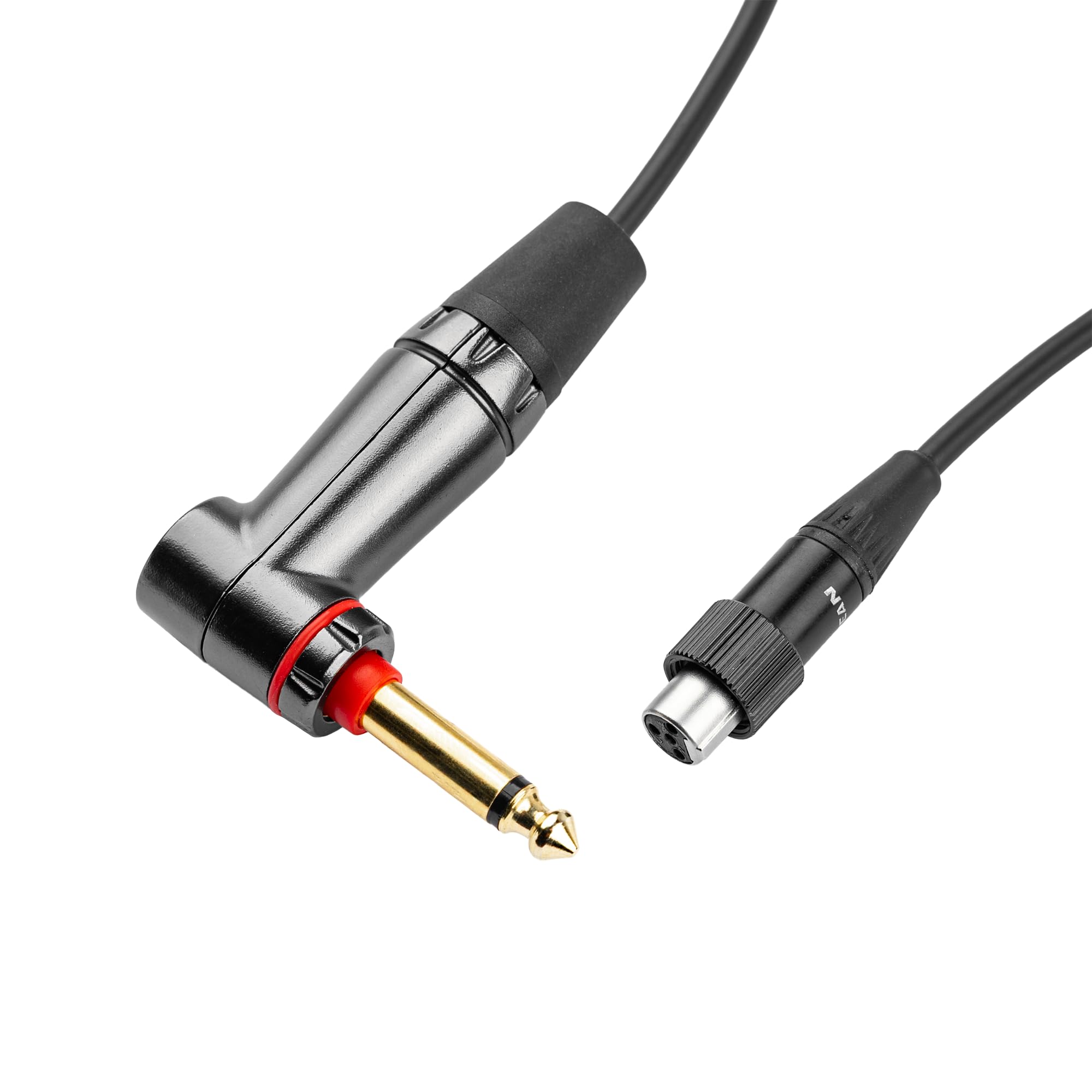 Cableworks by Gator Cases Headliner Series - Cable de instrumento de 3 pies en ángulo recto de 1/4 pulgadas con interruptor silencioso a TA4F para transmisor inalámbrico de mochila, (GCWH-TA4F-3RAQT)