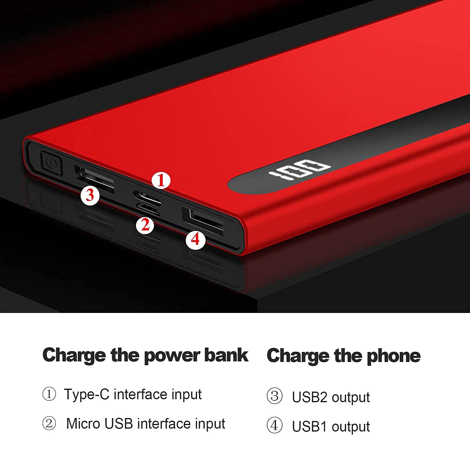 Batterie externe V-TAC 10 000 mAh, charge rapide PD 22,5 W, USB-A, USB