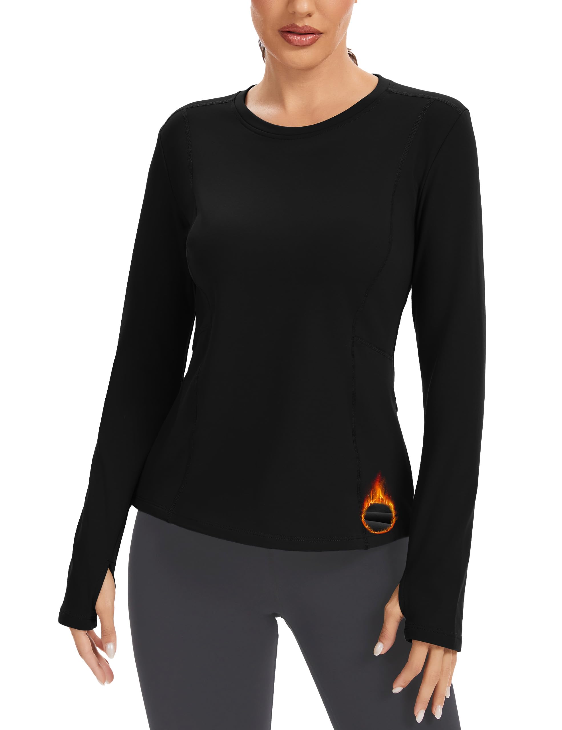 mathcat Thermal Shirts for Women Fleece Lined Long Sleeve Thermal Tops Base Layer Winter Gear Running Athletic Underwear-picture-30