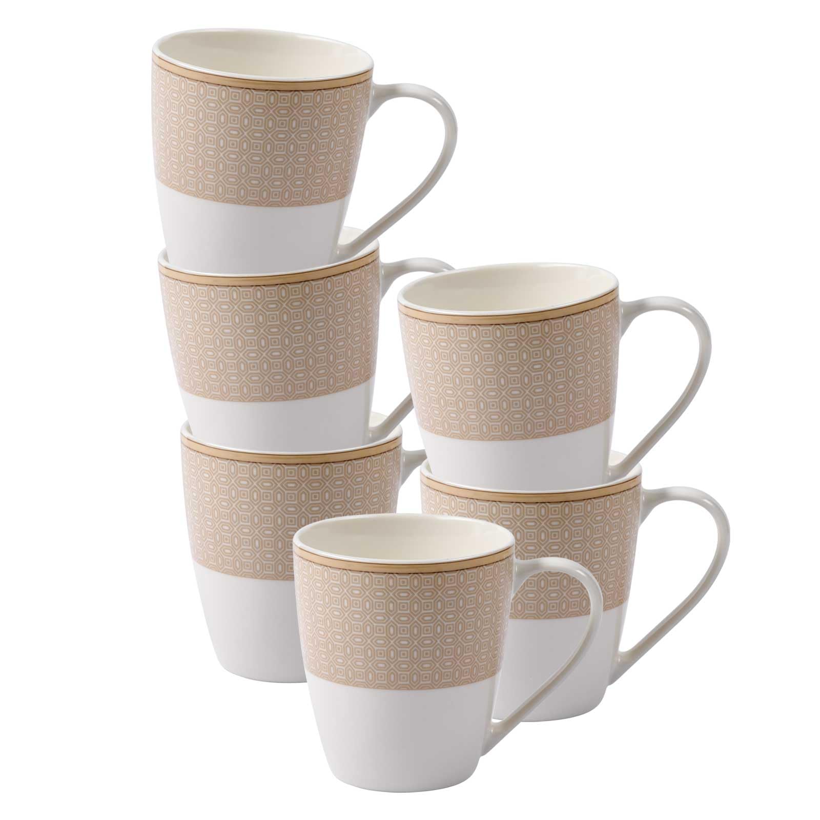 Ritzenhoff & Breker Geo Henkelbecher 350 ml 6er Set | Edles Porzellan-Geschirr mit geometrischem Relief-Dessin in zarten Pudertönen | Elegantes Design, zeitgemäß & stilvoll
