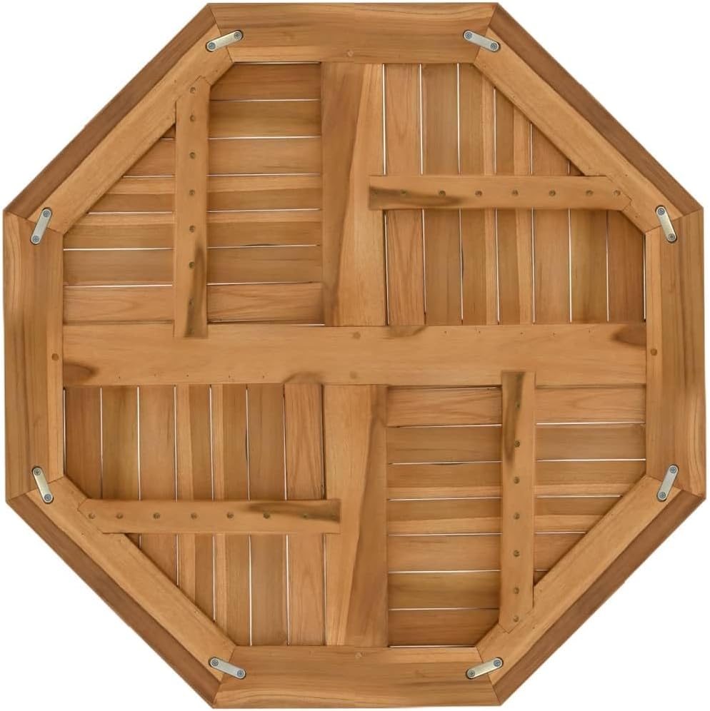 Solid Teak Wood Table Top 31.5x31.5 Inch Octagonal Replacement for Outdoor Garden Patio Dining Furniture with Parasol Hole, Weather Resistant Rustic Design