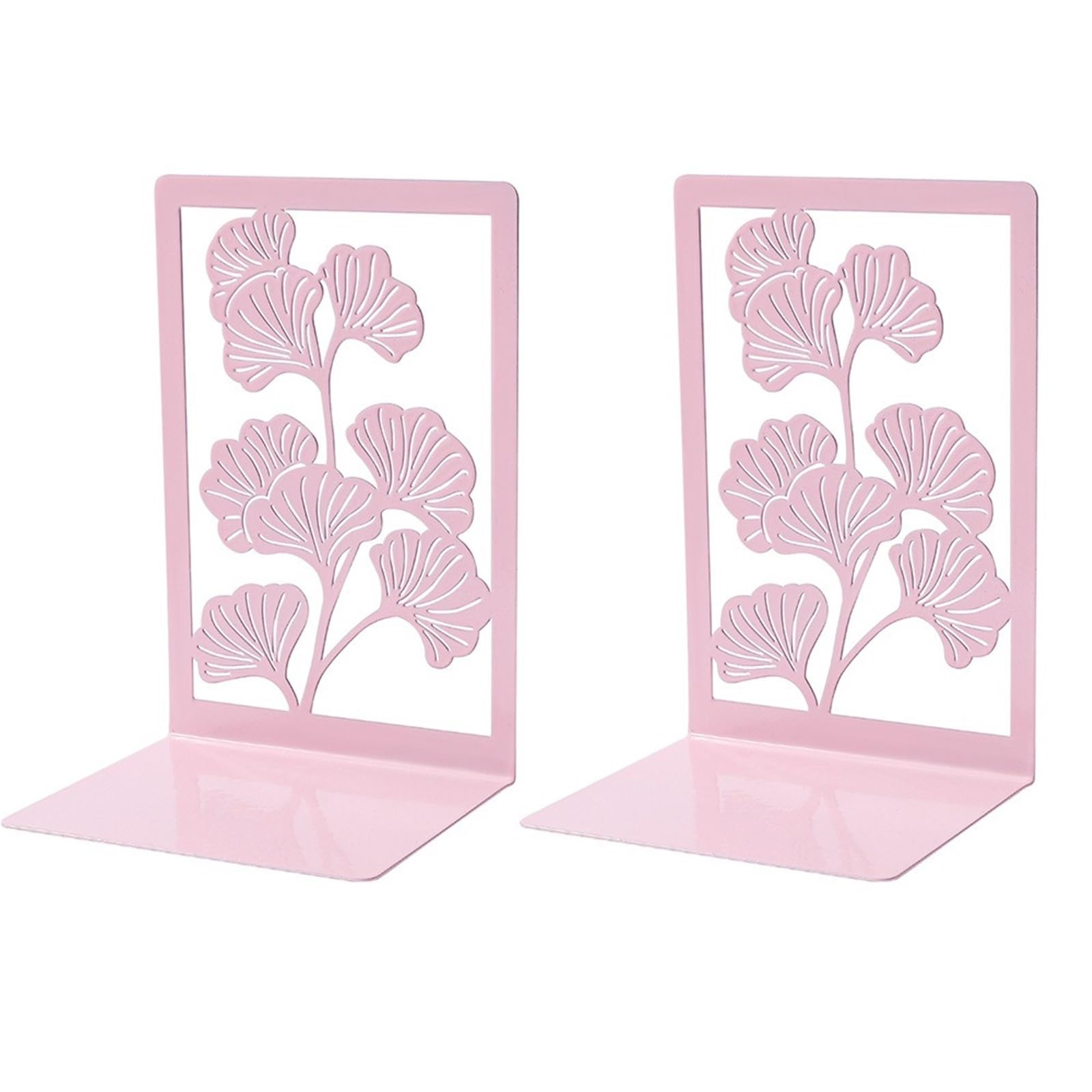 Bookends 1Pair Office Supplies Metal Ginkgo Leaf Bookends Stylish Bring Luck Book Rack Bookshelf Desktop(Pink)