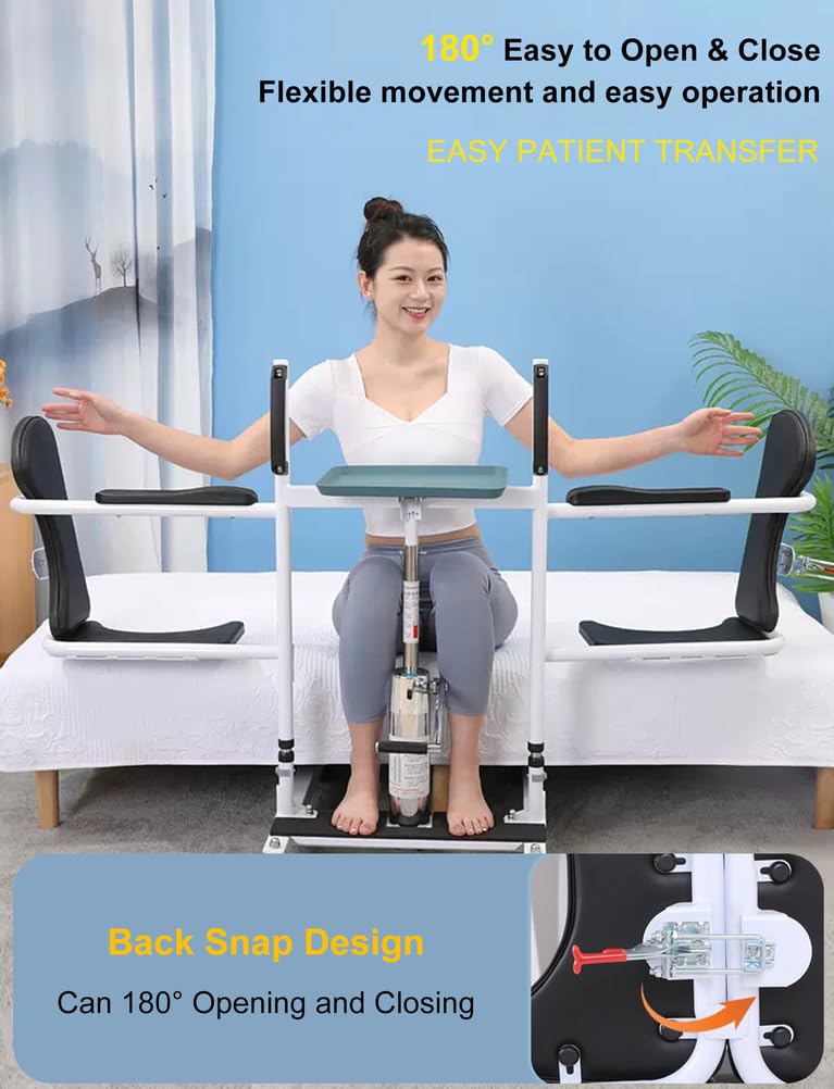 Sollevatore Idraulico 5 in 1 con Sedile Diviso a 180°, Sedia di Trasferimento, Sedia per Disabili, Regolabile in Altezza, Sollevatore di Trasferimento dal Letto alla Doccia/WC/Auto