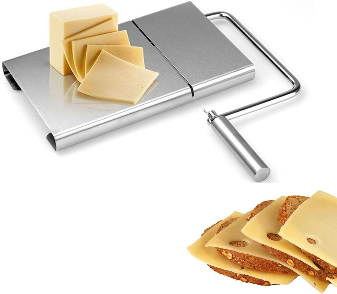 EEDAN-Cheese Slicer with Wire Stainless Steel Cutter for Semi Hard Cheese - Vegetable Slicer - Butter Cutting Serving Board (Stainless Steel)
