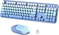 Vista 20 de Combo de teclado y mouse inalámbricos, 104 teclas redondas de tamaño completo de 2.4 GHz, teclados coloridos, receptor USB Plug and Play