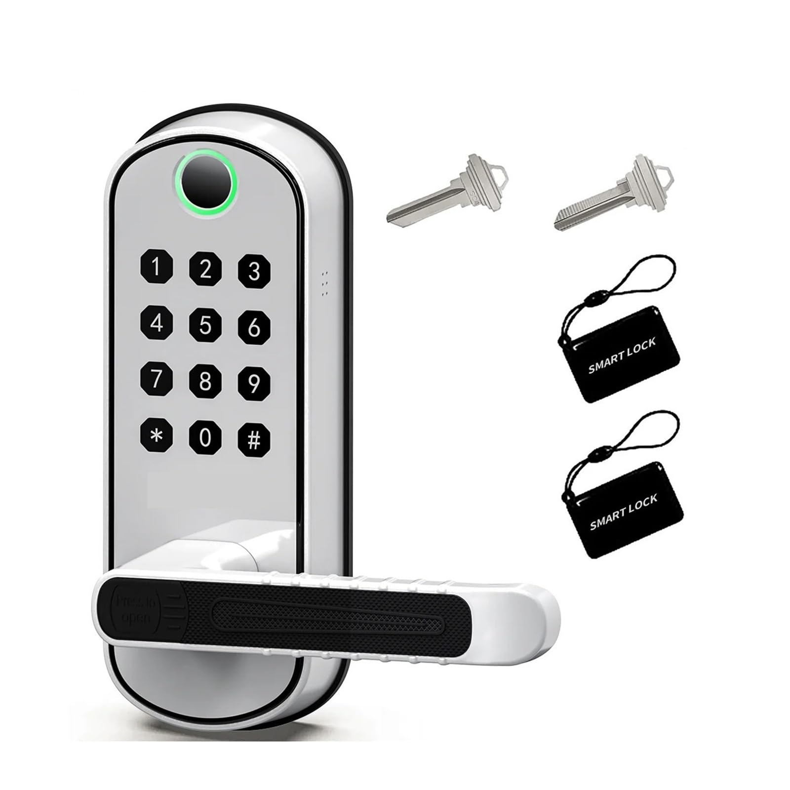 JVDDI Smart Door Handle, Smart Fingerprint Door Lock WIFI Digital Touchscreen Yless Entry NFC IP67 Waterproof 2 IC Cards(Bianco)