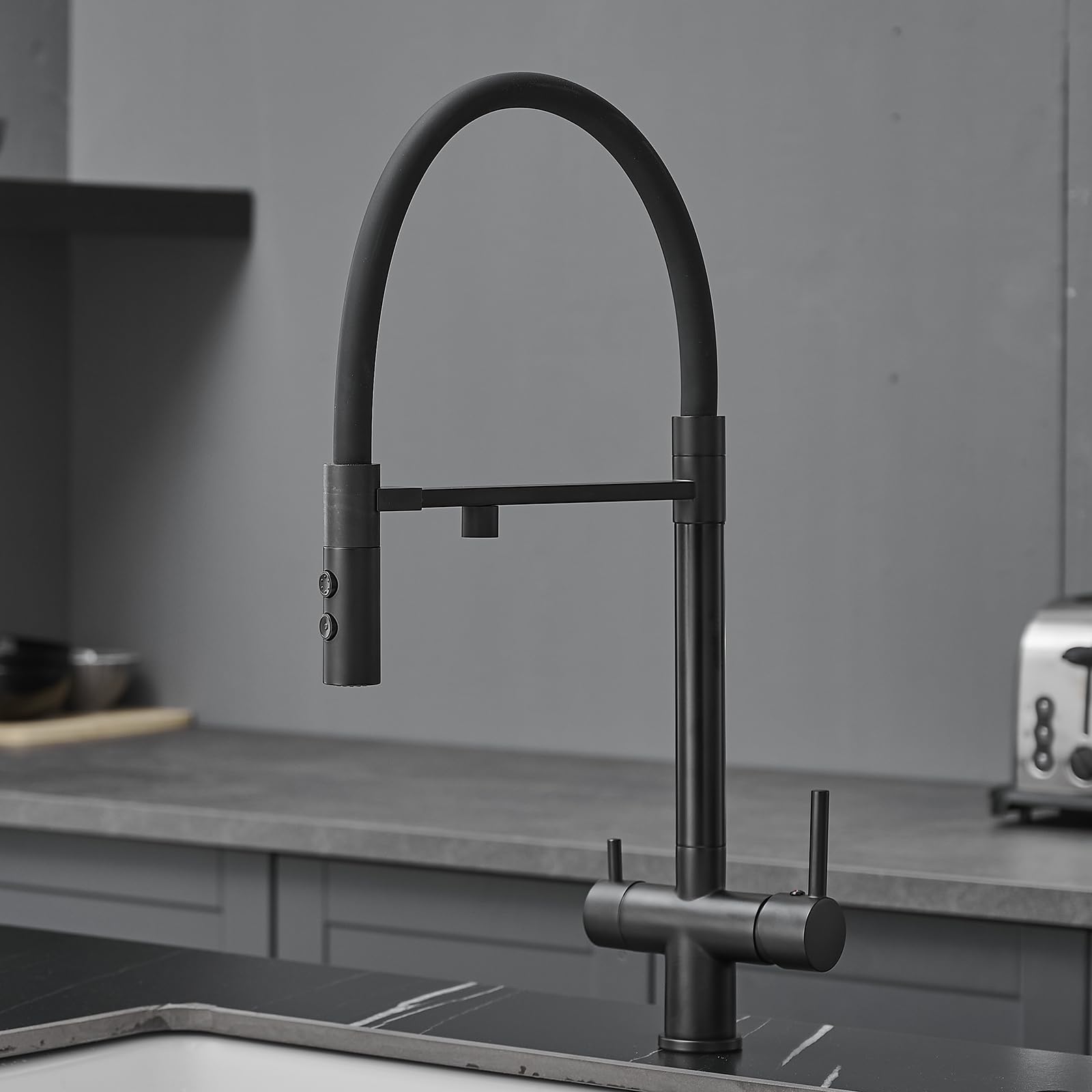 ZYCHSJXA 3 Way Taps for Kitchen Sink Black Flexible Tap 360° Rotating Faucet Drinking Water
