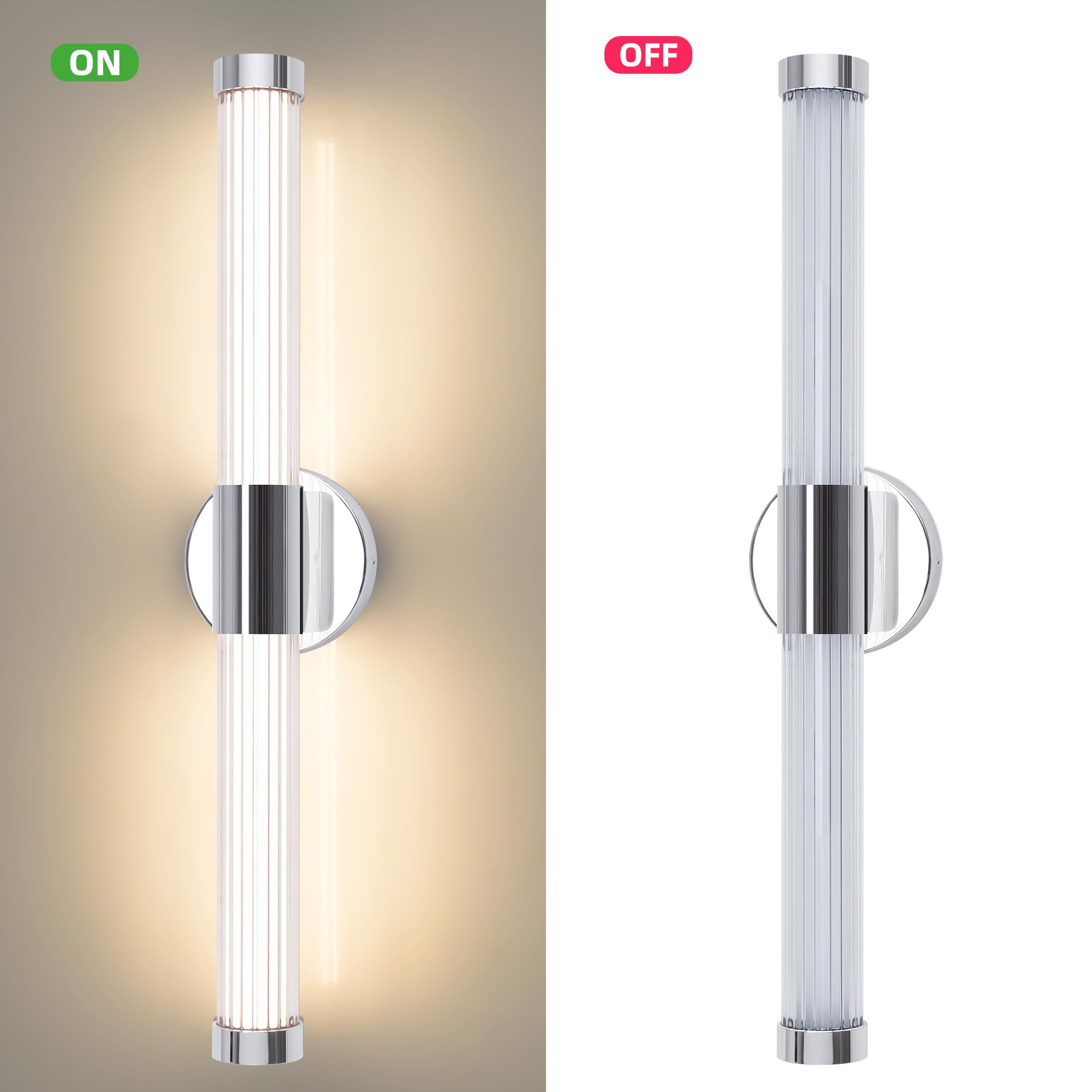 Lampada a LED da Parete per Interni Applique da 12W per Bagno 60.5cm Applique parete Temperatura di colore regolabile Luce parete Cromo Lampada da Quadro per Soggiorno Camera da Letto Cucina