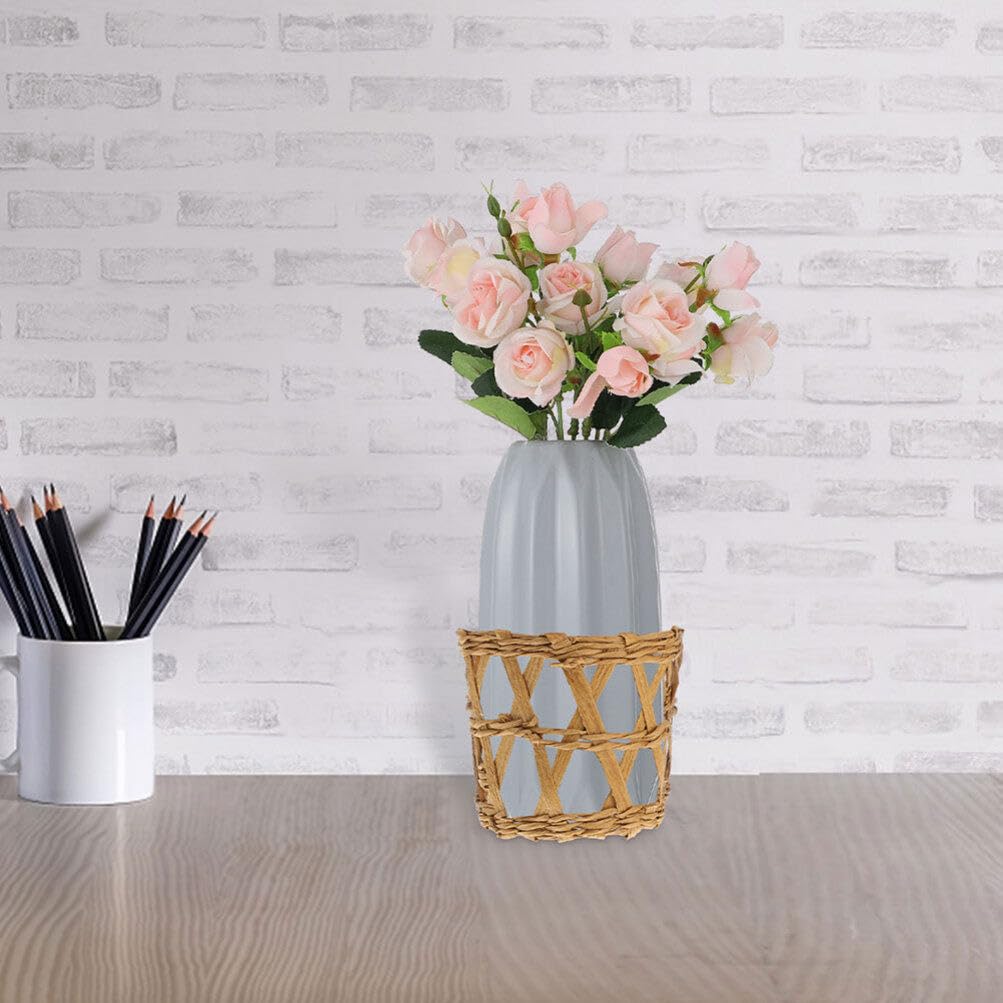 Housoutil 4PCS Wicker Woven Cup Holder, Woven Glass Vase Sleeve Wicker Cup Holder, Drink Glass Cup Sleeve