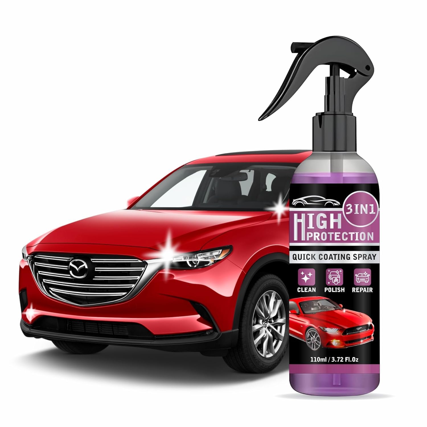 3 in 1 High Protection Car Quick Coating Spray, Car Rapid Ceramic Paint Coating, Nano Polishing Spray, Plastic Parts Refurbisher, Fine Scratch Repair, Extremely Hydrophobic, 110 ml. (Pack Of 1) (1)