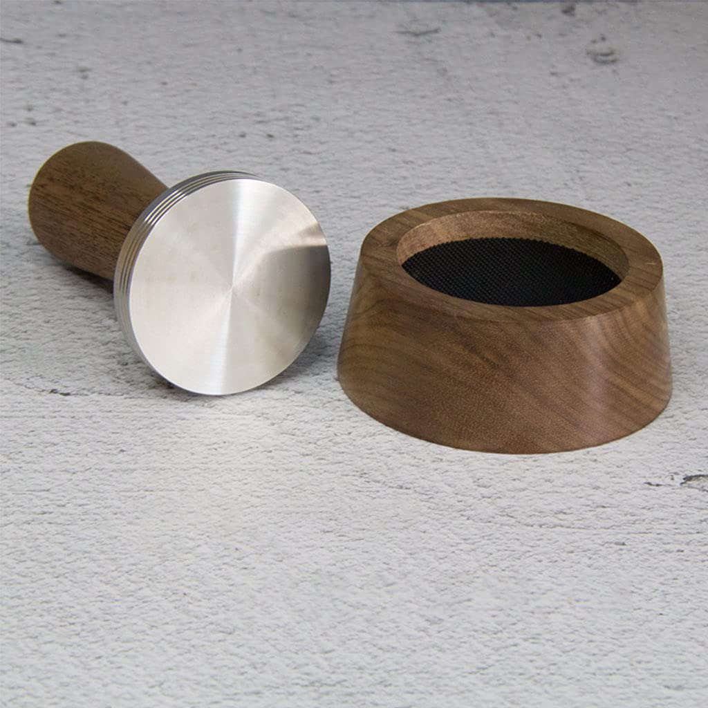 PANGBOER Tappetino per caffè espresso in vero legno, in acciaio inox, con martello in polvere pressata rimovibile