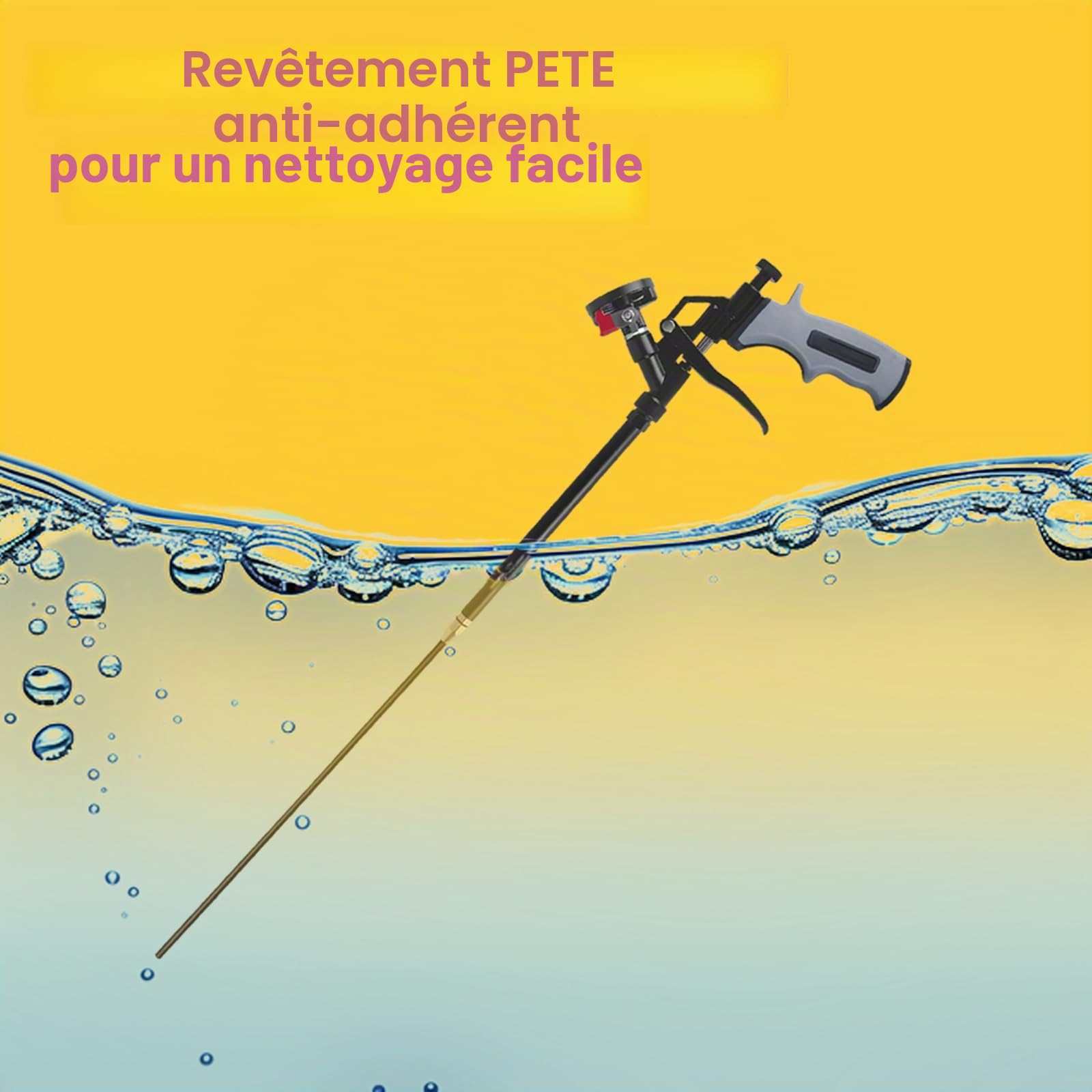 Pistolet à mousse extensible 63cm, pistolet professionnel pour mousse expansée avec revêtement PTFE, applicateur pour calfeutrage, isolation, remplissage, projets DIY (Gris)