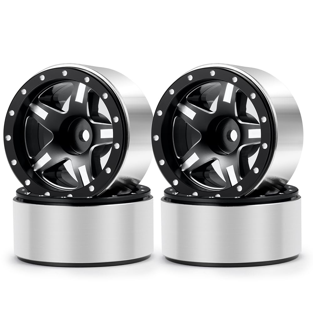 MOHERO 4Pcs 1.3 RC Beadlock Wheels for 1/18 TRX4M Redcat Ascent 1/24 SCX24 RC Crawler Car(Black)